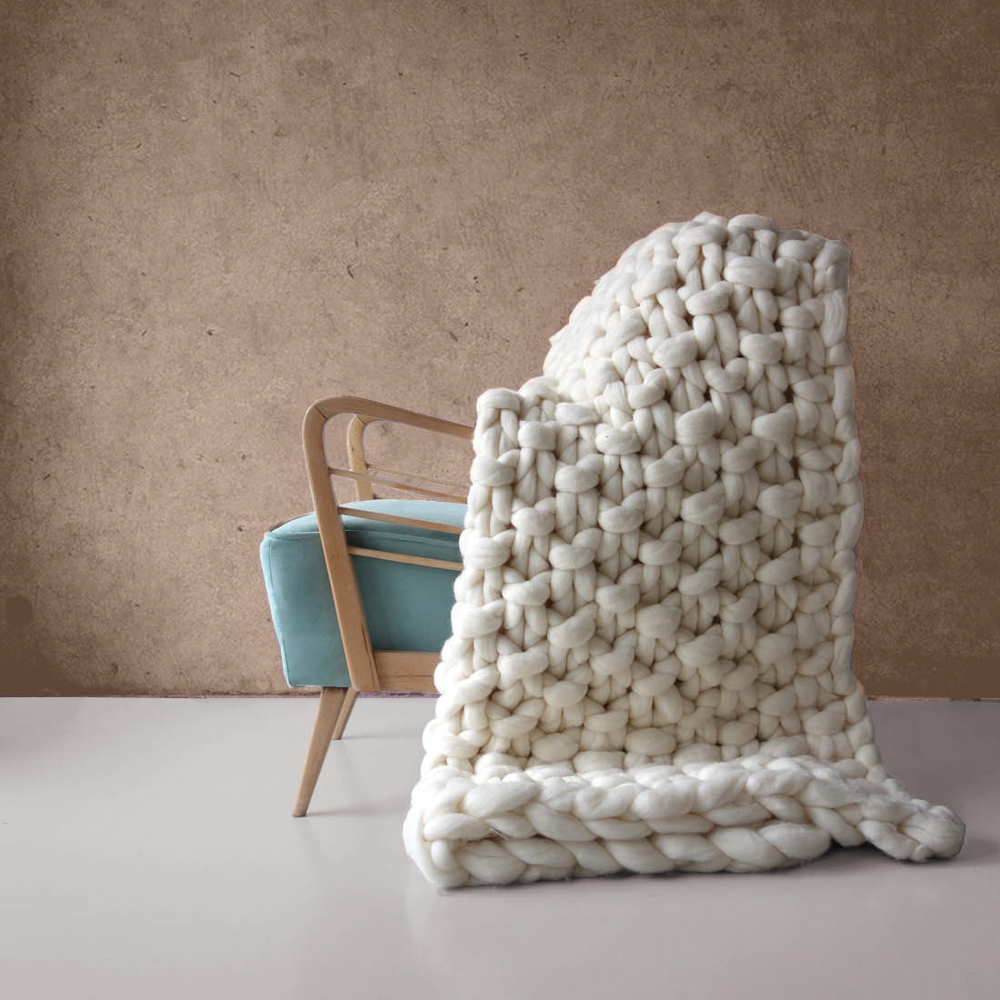 Organic Merino Moss Chunky Knit Blanket 100x150cm Panapufa